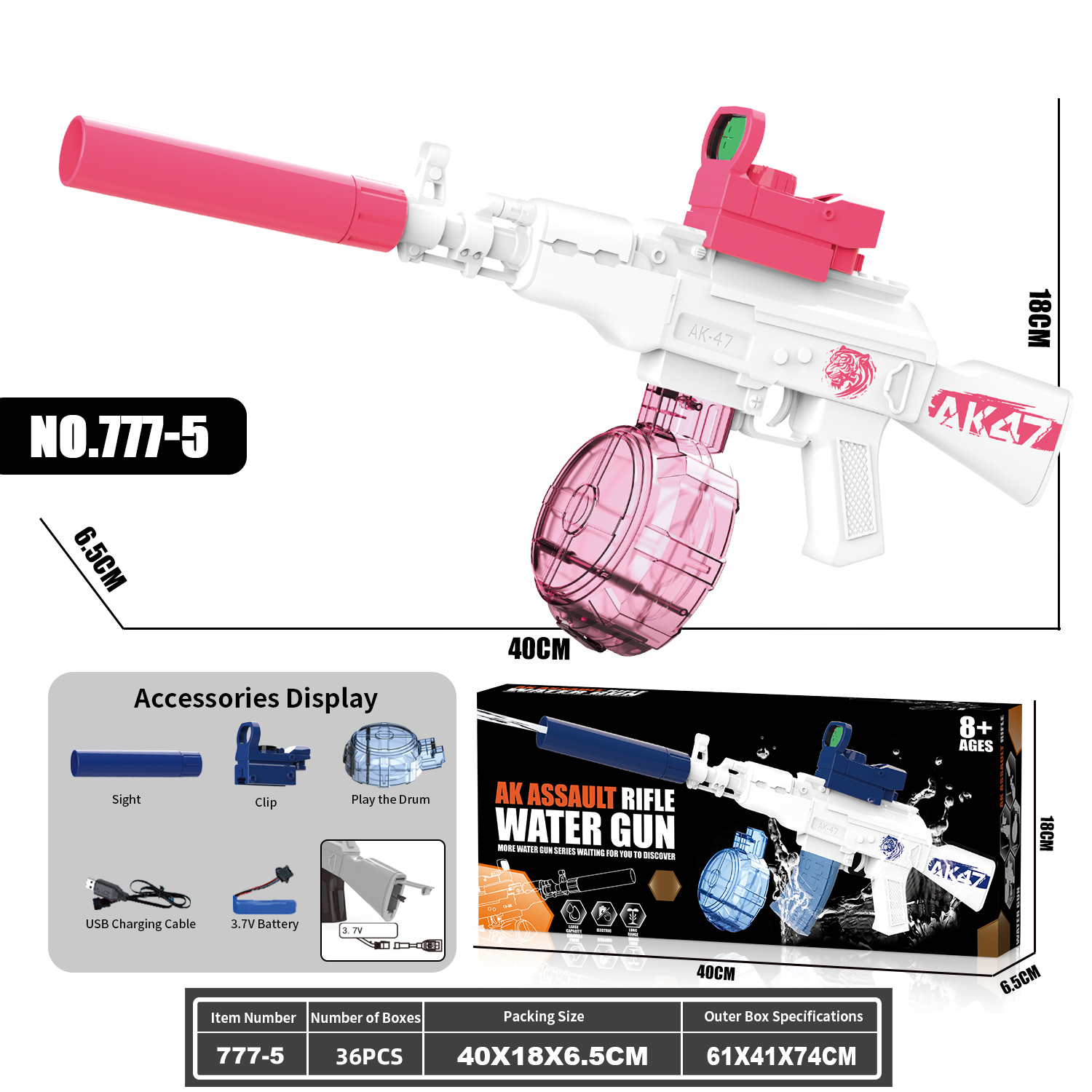 777-5 Electric continuous firing AK47 water gun (drum version)