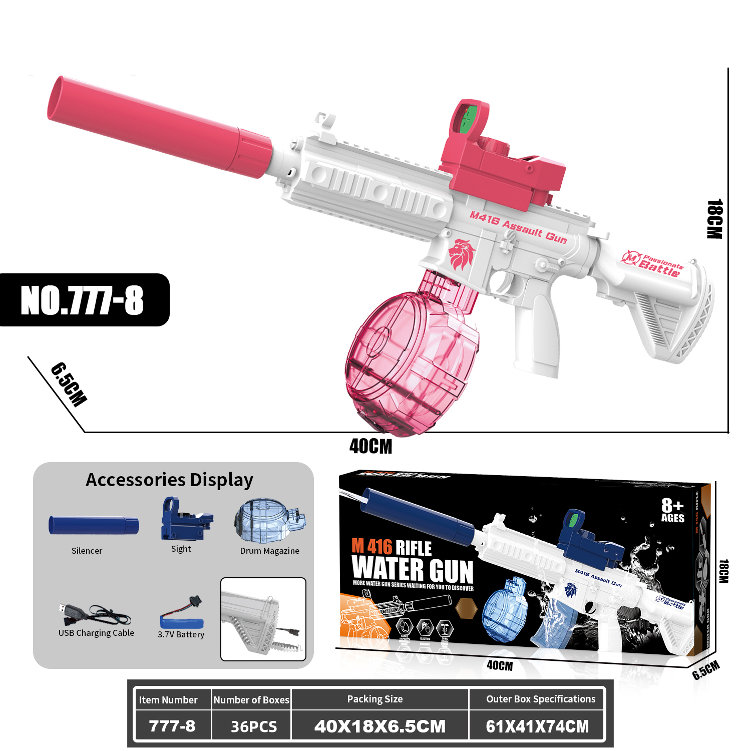 777-8 Electric continuous firing M416 water gun (drum version)