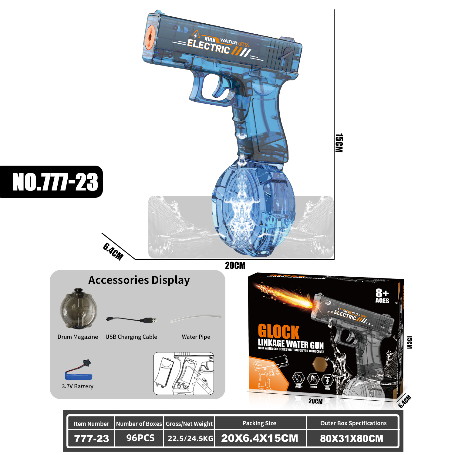 777-23 Electric continuous firing water gun Glock linkage water gun