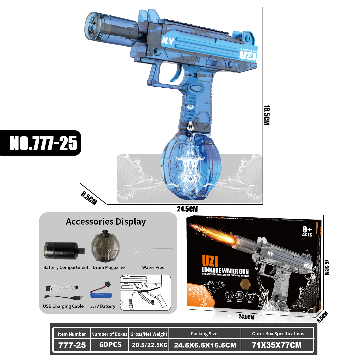 777-25 Electric continuous firing water gun Uzi linkage water gun